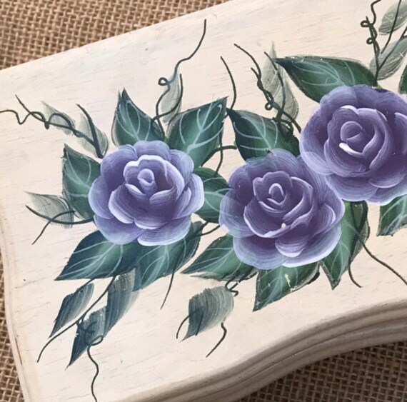 Wooden Jewelry Box with Mirror Painted 3D Flowers… - image 4