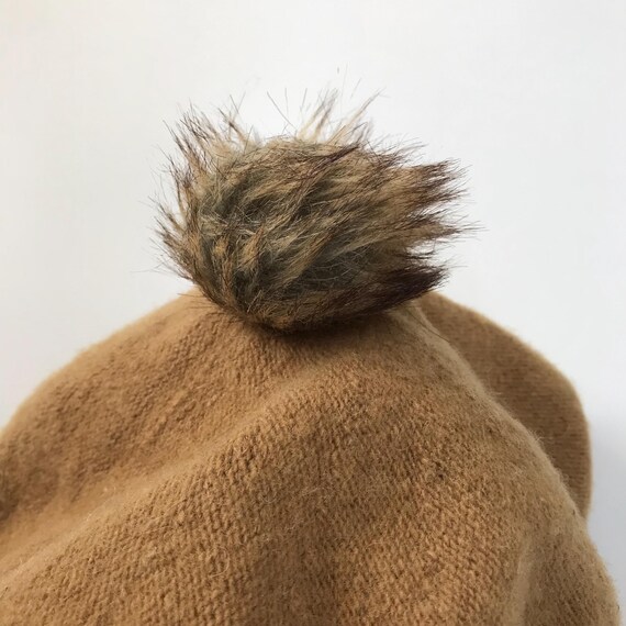 Pom Pom Wool Blend Beret Hat Camel Beige Knit French Faux  display picture 2