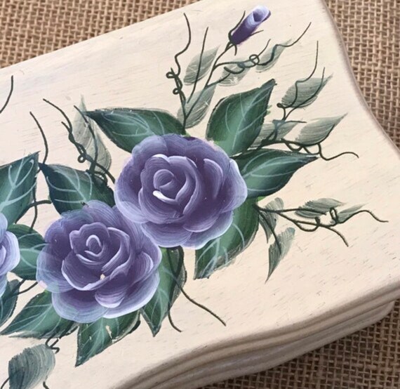 Wooden Jewelry Box with Mirror Painted 3D Flowers… - image 8