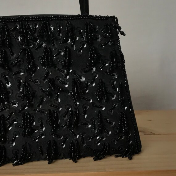 Vintage 1960s Black Beaded Mini Purse Handbag Bag… - image 4
