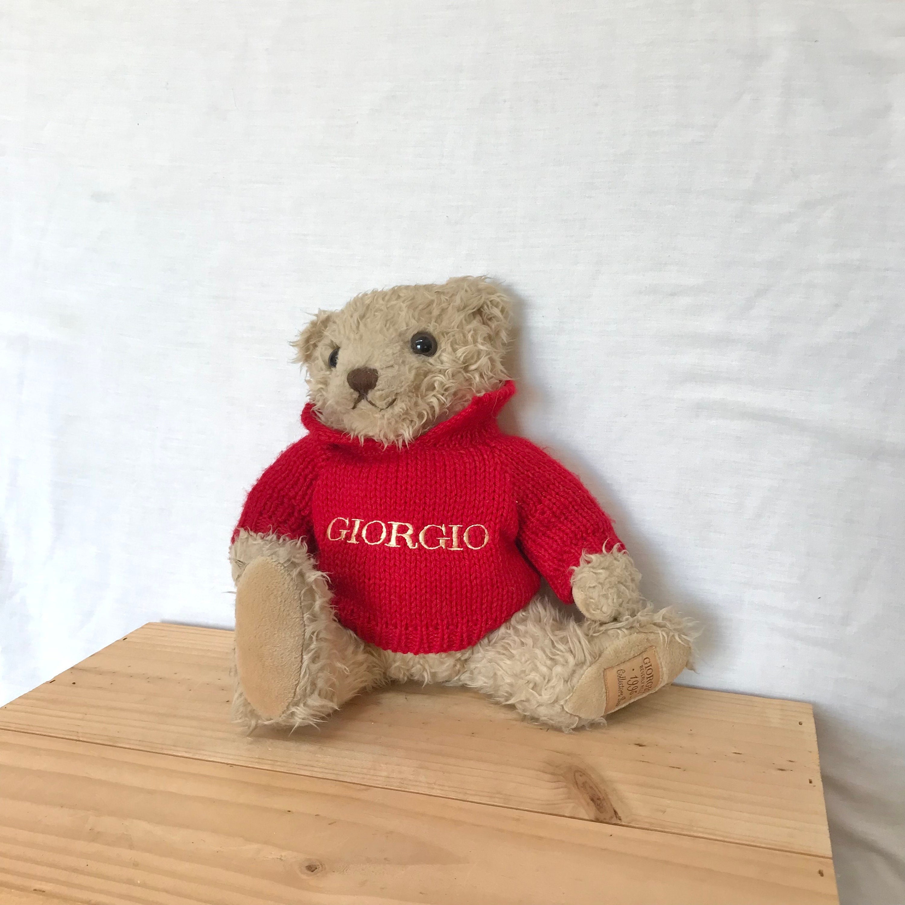 Vintage 1990s Giorgio Beverly Hills Teddy Bear in Knit Red Sweater