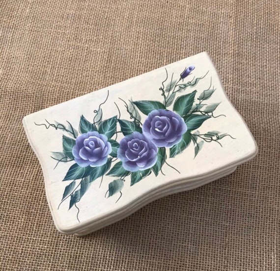 Wooden Jewelry Box with Mirror Painted 3D Flowers… - image 2