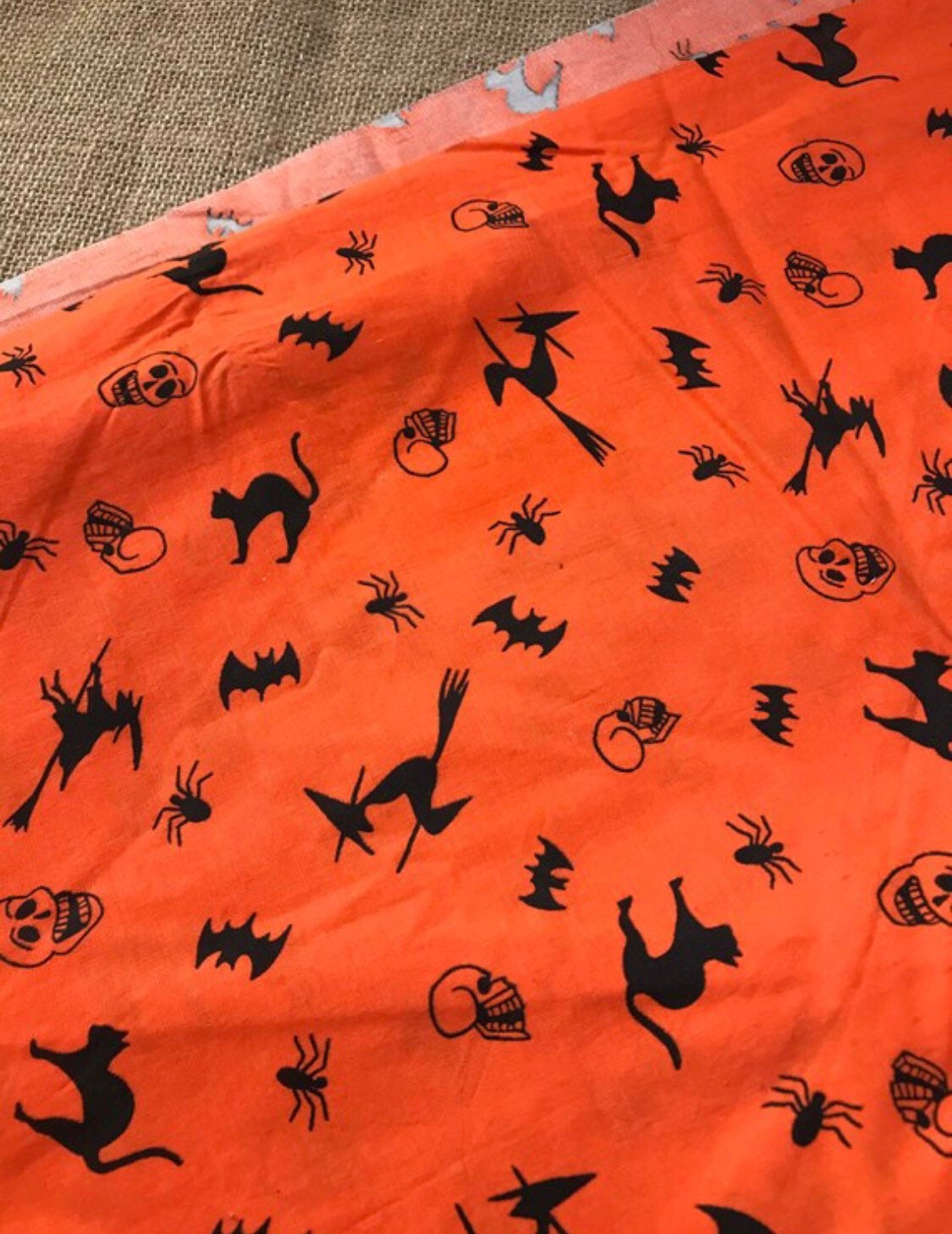 Vintage Halloween Fabric 83 X 40 Witch Cat Skull Black Etsy