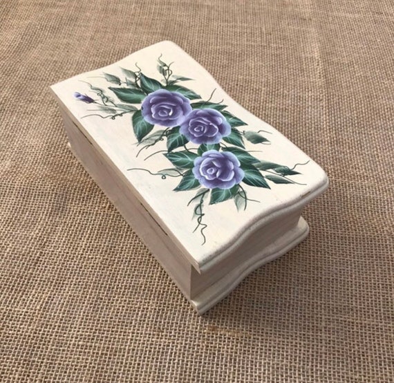 Wooden Jewelry Box with Mirror Painted 3D Flowers… - image 6