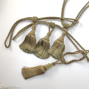 Set of 4 Silver Geen Big tassel Large furniture curtain drapery vintage style home decor shabby chic Brown tuscany style Monotone Royalty