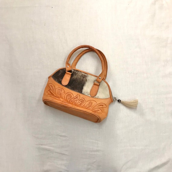 Genuine Cowhide and Leather Mini Purse Tooled Leat