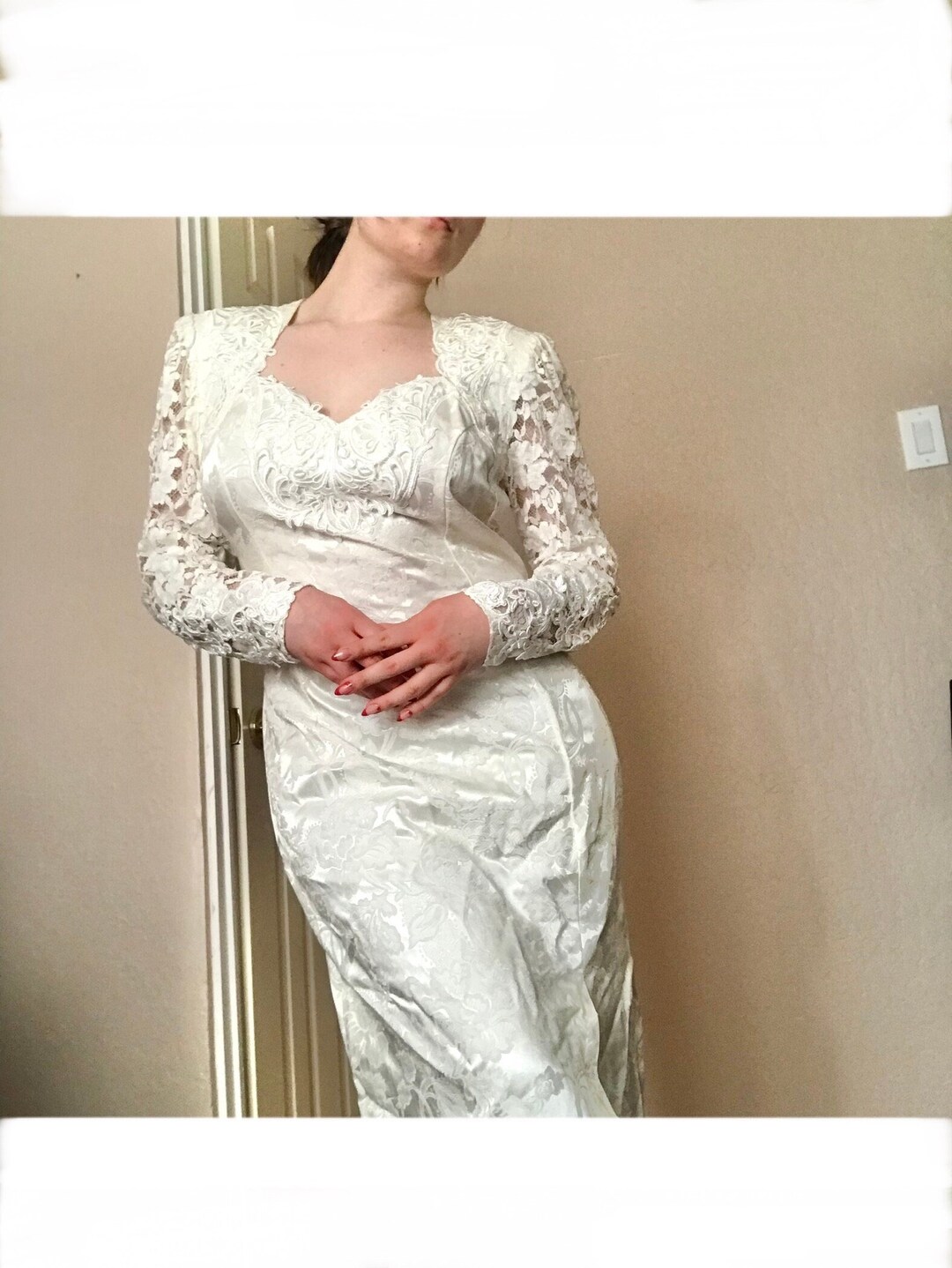 Jessica Mcclintock Victorian White Wedding Dress Vintage Long Sleeve ...
