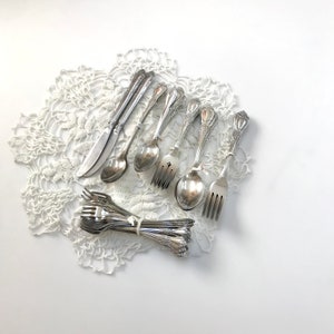 Set of 46 Silver Plated Spoons Silverware Stainless Steel Distinction Deluxe Oneida HH Assorted Lot Sugar Soup Victorian Floral Flatware