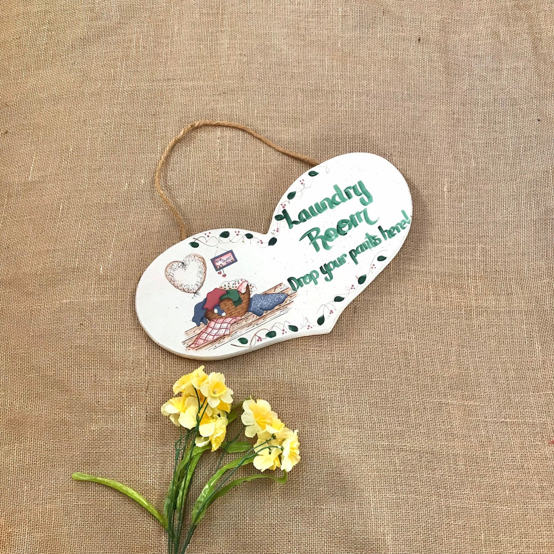 Vintage Hand Painted Kitschy Laundry Room Sign Wooden Drop Your Drawers