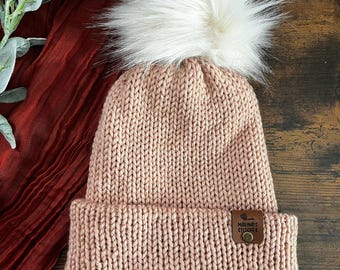 Handmade Double Layer Knit Beanie: Customizable Pom Poms