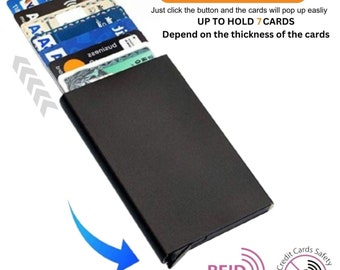 RFID Blocking New Slim Black Aluminum Cardholder Minimalist Smart Wallet Pop Up - Pull