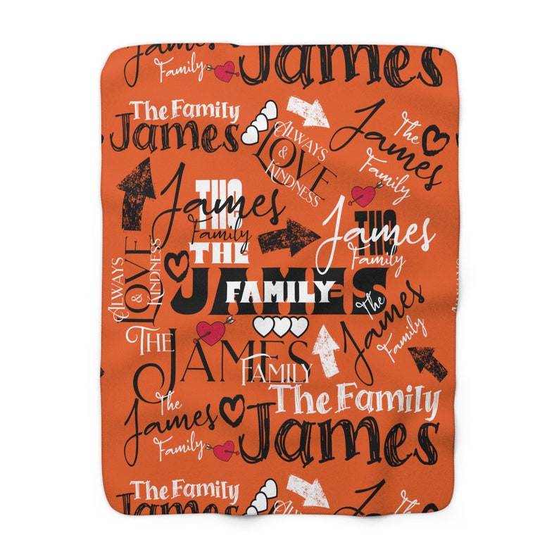 Personalized Throw Blanket Orange Blanket Family Name Sherpa Fleece