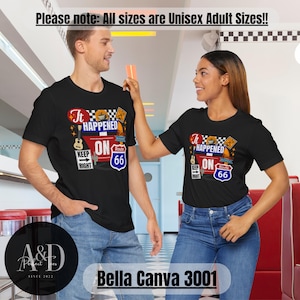 It Happened On Route 66, Retro Classic Diner Kollektion, Einzigartig, Arizona, Oklahoma, Western, US Karte, Road Trip Shirt, Route 66 Schild