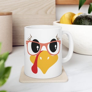 Cute and Funny 11oz Turkey Face Thanksgiving Mug - Perfect for Friendsgiving or Family Dinner!