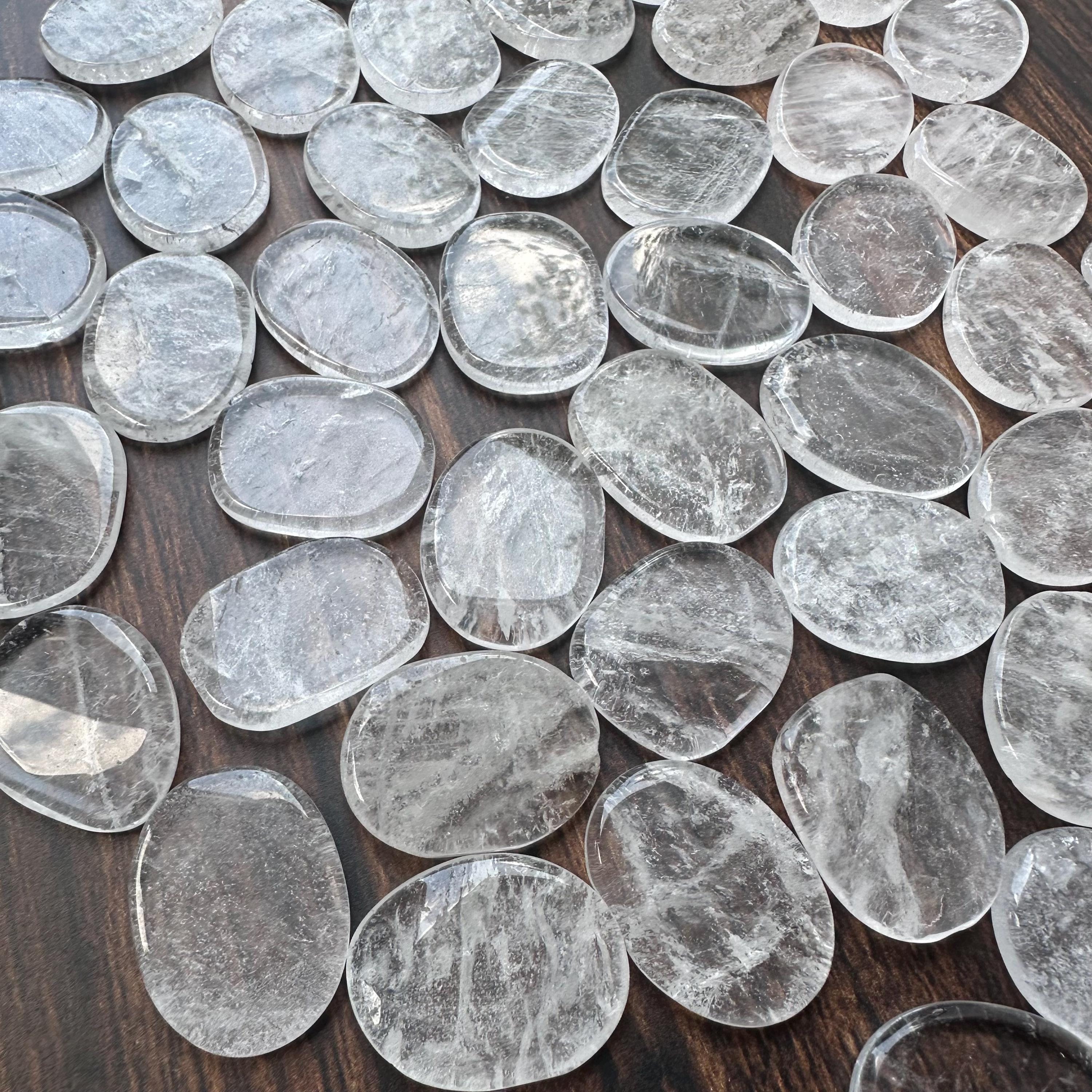 Smooth Clear Quartz Flat Stones | Meditation Crystal | Unique Gift | Pocket Stone