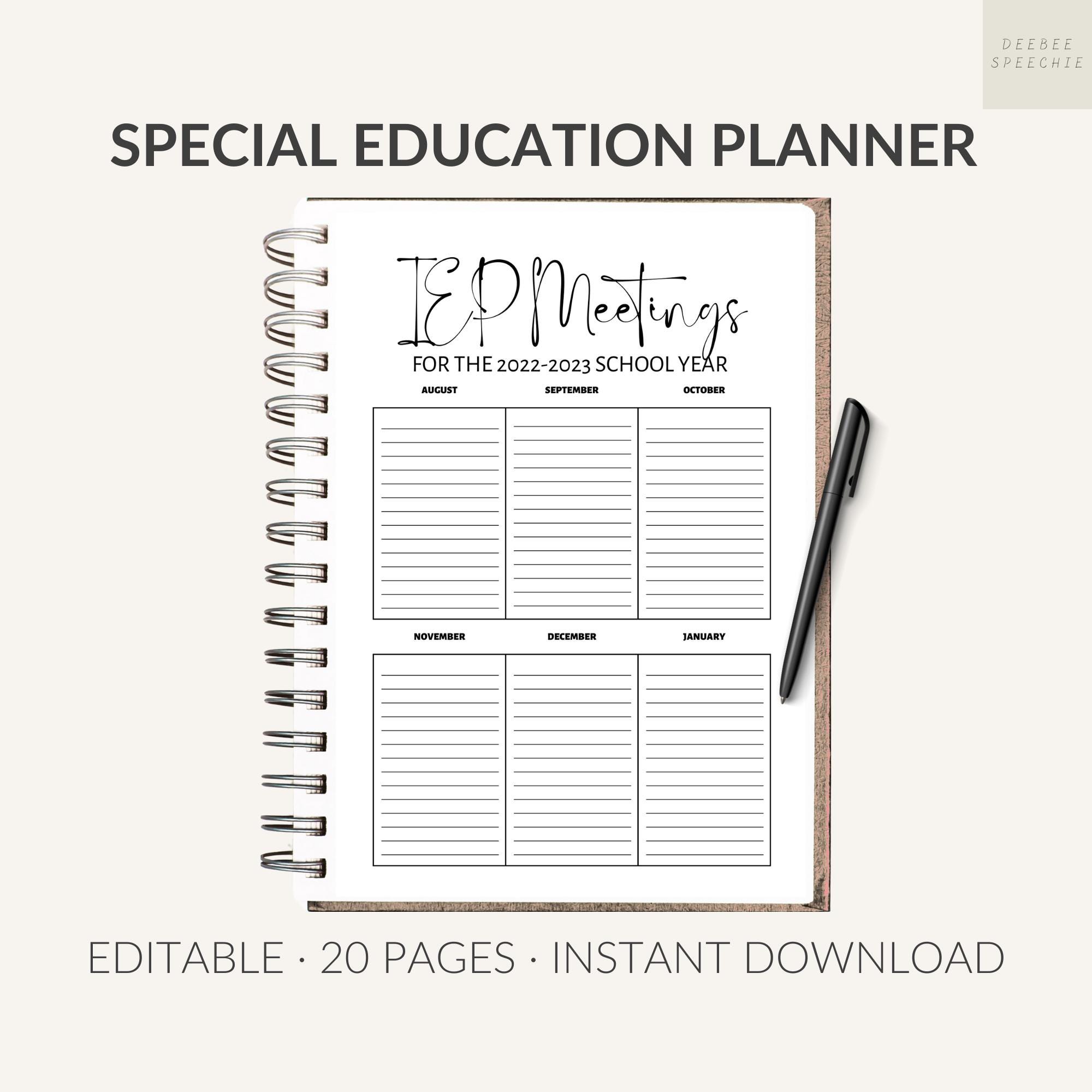Editable Special Education Planner | Special Education Binder Sheets | SPED Binder Sheets | IEP Caseload Organizer | Planner for Teachers