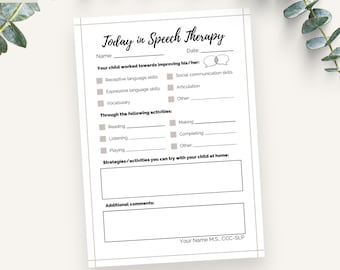 Editable Speech Therapy Note for Parents | Printable Daily & Weekly SLP Communication Template