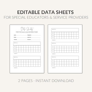 Editable Data Sheets | Therapy Notes | IEP Goal Tracking | Digital Download for Teachers & Service Providers image 2