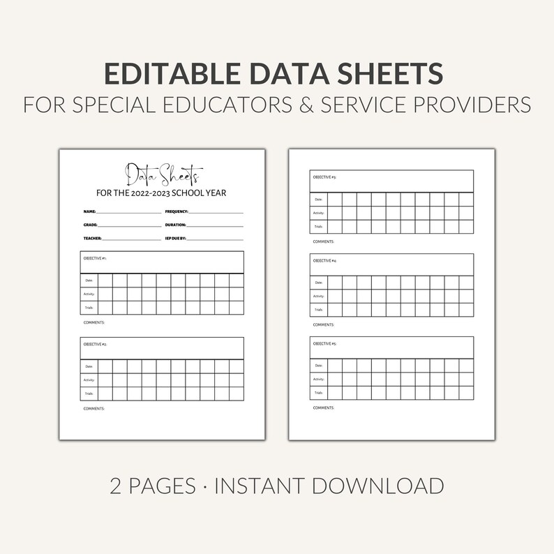 Editable Data Sheets | Therapy Notes | IEP Goal Tracking | Digital Download for Teachers & Service Providers image 2