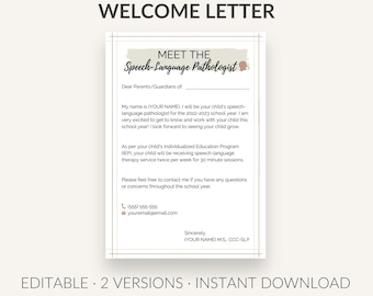 Editable Welcome Letter | Meet the Speech-Language Pathologist Template | Back to School SLP Form