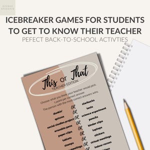 Teacher Icebreaker Game: Back to School This or That Activity (PDF Download)