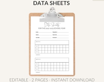 Editable Data Sheets | Therapy Notes | IEP Goal Tracking | Digital Download for Teachers & Service Providers