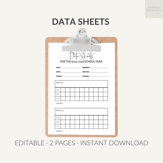 Editable Data Sheets | Therapy Notes | IEP Goal Tracking | Digital Download for Teachers & Service Providers