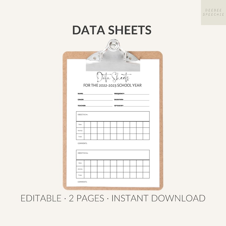 Editable Data Sheets | Therapy Notes | IEP Goal Tracking | Digital Download for Teachers & Service Providers image 1