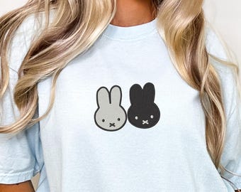 Comfort Colors® Miffy Inspired Embroidered Sweatshirt, Miffy Black And White Embroidered Hoodie, Twins Bunny Miffy Sweatshirt