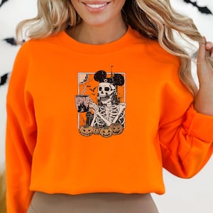Vintage Skeleton Mickey Ears Coffee T-shirt, Disney Skeleton Sweatshirt, Disneyland  Spooky Family Trip, Disney Pumpkin Halloween Tee