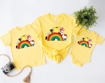 Hello Cat And Friends Rainbow Family T Shirt, Hello Cat Layered Rainbow Kids Apparel, Cat Lover Shirt, Family Vacation Shirt, Cat Lover Tees