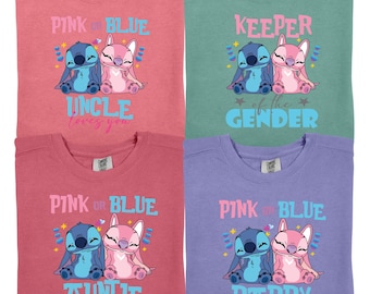 Comfort Colors® Custom Stitch Angel Gender Reveal Shirt, Disney Gender Reveal Party Shirt, Pink or Blue Tee, Disney Baby Shower Tee