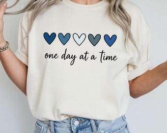 One Day At A Time Shirt: Cozy Comfort Colors, Heart Embroidery