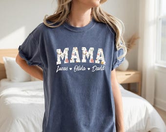 Comfort Colors Custom Mama Shirt with Kids Names, Mama Name Tee, Gift for Mom, Mother’s Day, Trendy Mom Outfit,  Gift for Her