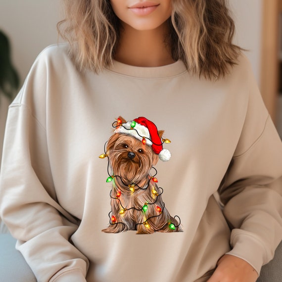 Christmas Yorkshire Terrier Dog Sweatshirt, Yorkshire Terrier Christmas Tree Lights T-Shirt, Christmas Animal Shirt, Happy Christmas Shirt