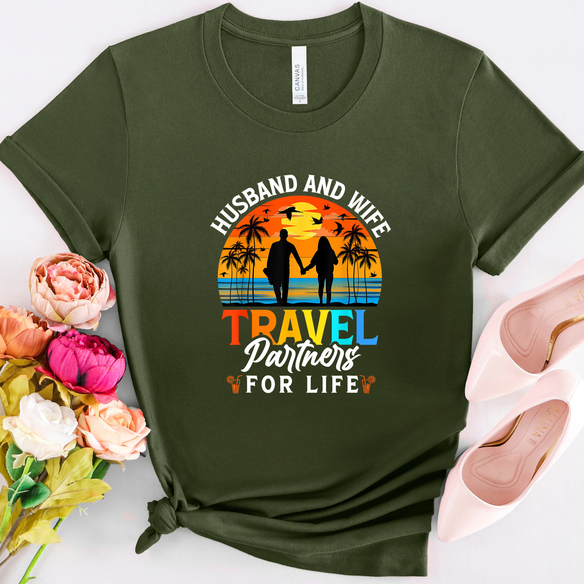 ★人気★【Lucky Marche】★SUMMER HOLIDAY Couple T-shir.t★ Husband and Wife Travel Partners for Life T-shirt, Couple