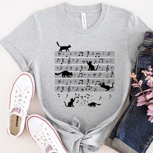 Cat And Music Notes T-shirt, Funny Musician Shirt, Music Lover Gifts, Gift For Music Teacher, Cat And Music Lover Shirt, Cute Music Tee