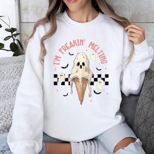 I&#39;m Freakin Melting Sweatshirt, Halloween Ghost T-shirt, Skeleton Ice cream Cone Melting T-shirt, Skull Tee, Spooky Season Shirt, Gothic Tee