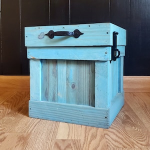 Aqua Stained Wood Trash Can with Lid: Dog Proof Boho Decor