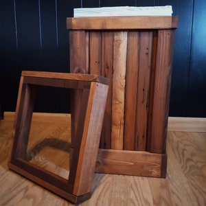 Rustic Wood Kitchen Trash Can: 13 Gallon Reclaimed Wood Open Top Bin