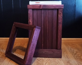 13 Gallon Garbage Bin, Open Top Lid, Reclaimed Wood, Rustic Kitchen Trash Can Container