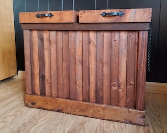 13 Gallon Double Sided Wood Trash Can, Rustic Wood Trash Bin, Wood Garbage Can, Recycling Bin, Outdoor Trash Container, Wood Storage Bin