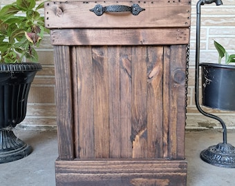 Rustic Wood Trash Can: 8 Gallon Farmhouse Kitchen Decor