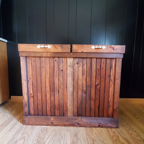 30 Gallon Double-sided Wood Trash Can, Rustic Kitchen Trash Bin