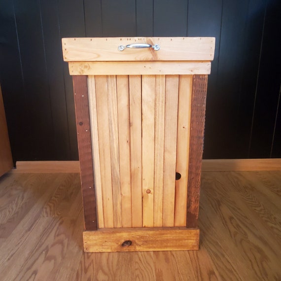 Rustic Wood 30 Gallon Large Kitchen Trash Can 