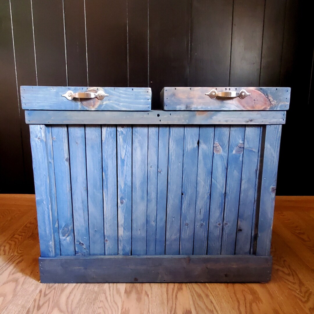 13 Gallon Side by Side Wood Trash Can and Recycling Bin, Double Sided
