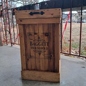Customized &quot;Last Name&quot; Rustic Style Wood Kitchen Trash Can