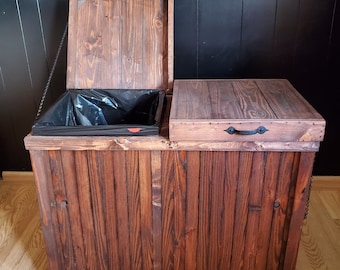 30 Gallon Double-Sided Large Capacity Rustic Farmhouse Wood Trash Can, Trash and Recycling, Garbage Bin, Dog Food Container, Laundry Hamper