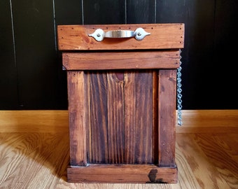 Rustic Bathroom Trash Can, Wood Trash Bin, Bathroom Storage, Small Dog Food Container, Pet Food Storage, Cat Food Holder, Wood Garbage Can