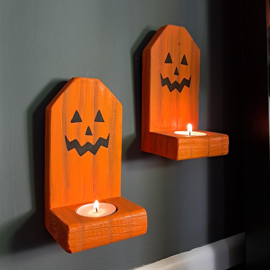 Rustic Jack O Lantern Tea Light Holder: Farmhouse Halloween Decor